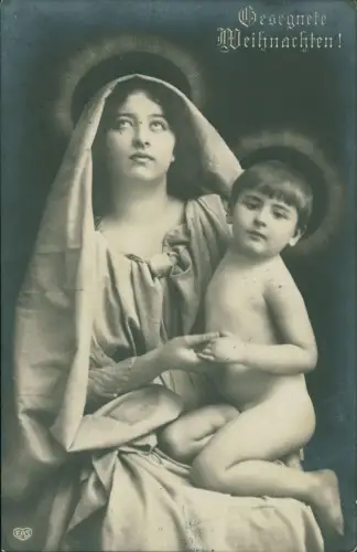 Ansichtskarte  Weihnachten Christmas Fotokunst Maria und Jesus Kind 1912