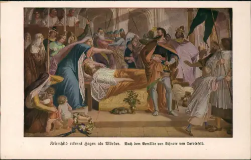 Ansichtskarte  Kriemhild erkennt Hagen als Mörder (Nibelungenlied) 1910