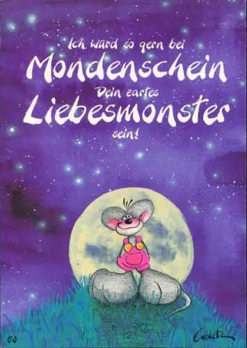 Ansichtskarte  Diddl-Maus vor Vollmond mit Liebes-Spruch 1995