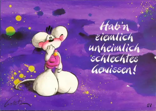 Ansichtskarte  Diddl-Maus mit schlechtem Gewissen 1995