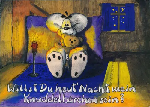 Ansichtskarte  Diddl-Maus im Bett mit Teddybär 1995