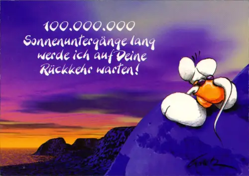 Ansichtskarte  Diddl-Maus am Sonnenuntergang 1995