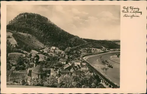 Ansichtskarte Königstein Sächsische Schweiz Stadt und Festung, Dampfer 1948