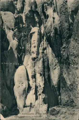 Ansichtskarte Bad Schandau Kletterpartie am Falkenstein, Schusterweg 1910
