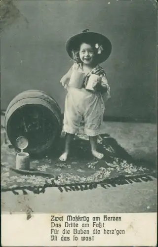 Arzberg (Oberfranken) Kind mit zwei Maßkrügen Altdeutsche Bierstube Werbung 1918