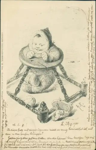 Ansichtskarte  Kinder Künstlerkarte Kaulbach böses Kleinkind gefangen 1901
