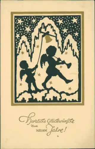 Neujahr Sylvester New Year Schattenschnitt Engel Gold 1932 Gold-Effekt
