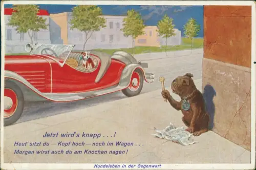 Tiere als Menschen Künstlerkarte Andromorphisch Hundeleben in der Gegenwart 1927