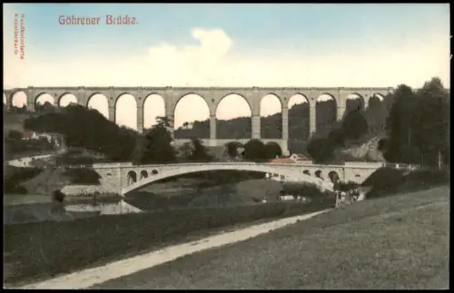 Göhren-Wechselburg Göhrener Brücke. Handkolorierte Künstlerkarte 1910