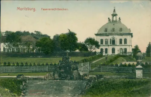 Ansichtskarte Moritzburg Fasanenschlösschen - Brunnen 1903