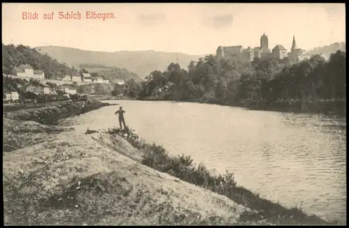 Postcard Elbogen (Eger) Loket Bahnhof, Fluss und Schloß 1910