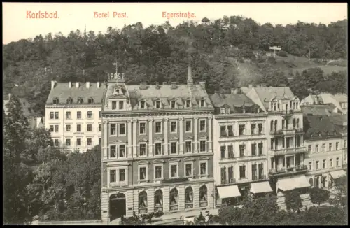 Postcard Karlsbad Karlovy Vary Hotel Post. Egerstraße. 1909