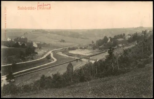 Ansichtskarte Halsbrücke Rohrtour, Straße verlegtes Rohr 1909