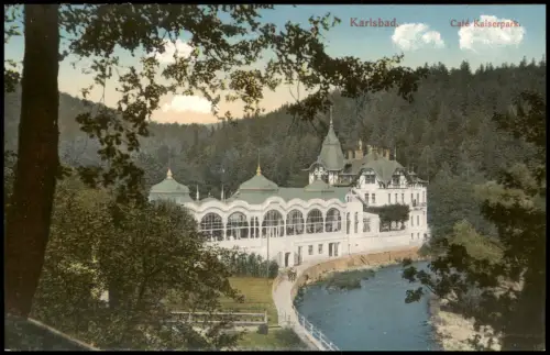 Postcard Karlsbad Karlovy Vary Cafe Kaiserpark 1912