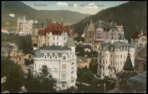 Postcard Karlsbad Karlovy Vary Blick aus dem Evangel. Hospiz 1912