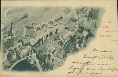 Ansichtskarte  Künstlerkarte Hexen Walpurgisnacht. Mond 1897