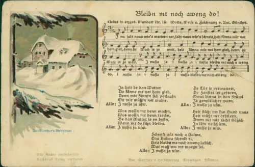 Liedkarte  Bleibn mr noch aweng do! 1912 Erzgebirge, Anton Günther Gottesgab:
