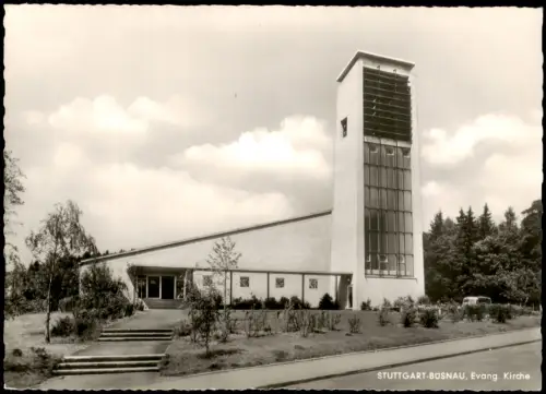 Vaihingen-Stuttgart Strassen Ansicht BÜSNAU, Evang. Kirche 1955