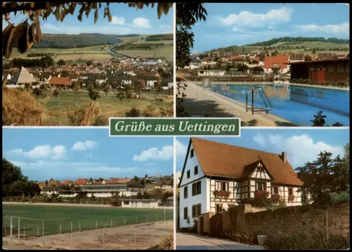 Uettingen (Lk Würzburg) Mehrbild-AK mit Schwimmbad, Sportplatz, Panorama 1988