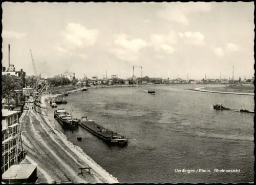 Uerdingen-Krefeld Crefeld Stadtteilansicht, Rhein Schiffe, Fabriken  1955