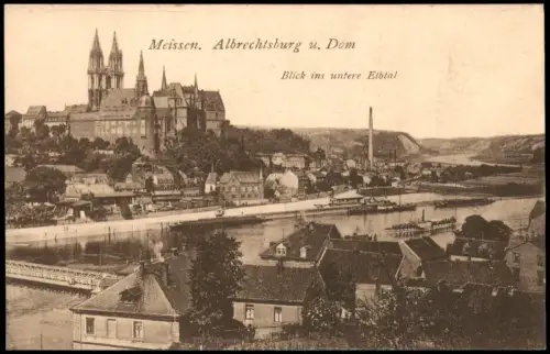 Ansichtskarte Meißen Blick ins untere Elbtal, Dampfer Fabrik 1912