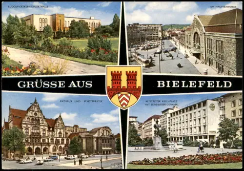 Bielefeld Mehrbild-AK u.a. RUDOLF-OETKER-KONZERTHALLE AM HAUPTBAHNHOF 1970