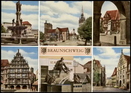 Ansichtskarte Braunschweig Mehrbildkarte mit 6 Stadt-Ansichten 1965