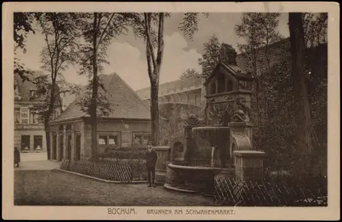 Ansichtskarte Bochum Brunnen am Schwanenmarkt 1928