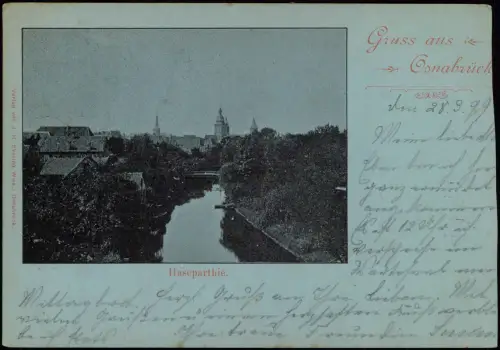 Ansichtskarte Osnabrück Haseparthie. Mondschein 1899