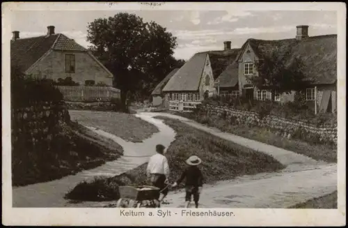 Ansichtskarte Keitum (Sylt) Kinder mit Bollerwagen Friesenhäuser Sylt 1918