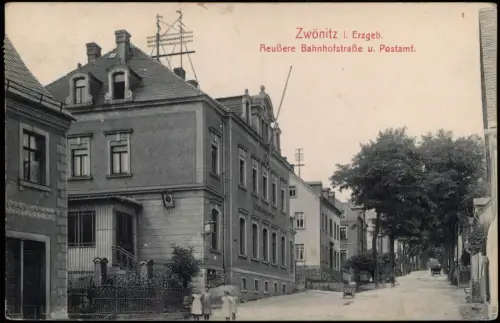 Zwönitz (Erzgebirge) Erzgebirge Äußere Bahnhofstraße Postamt. 1912