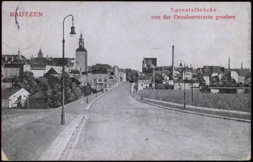 Ansichtskarte Bautzen Budyšin Spreetalbrücke von der Dresdnerstrasse 1910