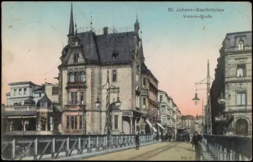 Sankt Johann-Saarbrücken Victoria-Straße Cafe Straßenbahn 1911