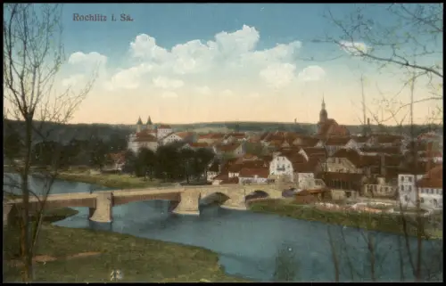 Ansichtskarte Rochlitz Stadt und Brücke 1912