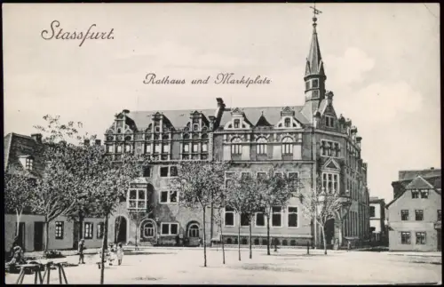 Ansichtskarte Staßfurt Stassfurt Rathaus und Marktplatz 1917