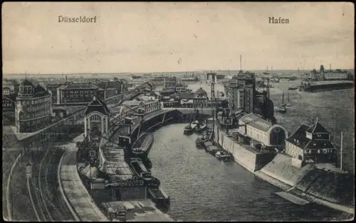 Ansichtskarte Düsseldorf Hafen, Fernsicht 1923