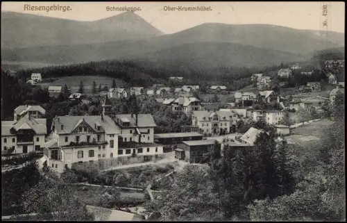 Postcard Krummhübel Karpacz Stadtpartie mit Schneekoppe 1908