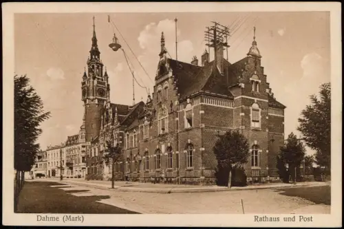 Ansichtskarte Dahme (Mark) Straßenpartie Rathaus und Post 1928