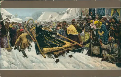 .Russland Gemälde Typen Trachten Schlitten Stimmungsbild Rußland Россия 1912