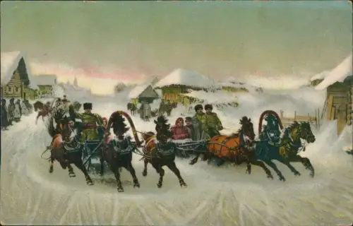 .Russland Rußland Россия Schlitten Dorfstraße Alexandre III 1909