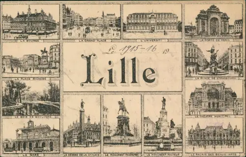 CPA Lille Stadtteilansichten Mehrbildkarte 1916  gel. Feldpoststempel WK1