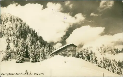 Ansichtskarte Oberstdorf (Allgäu) Kemptner-Skihütte im Winter Fotokarte 1959
