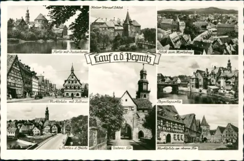 Lauf a.d.Pegnitz Mehrbild Fotokarte Fachwerkhäuser Straßen 1940