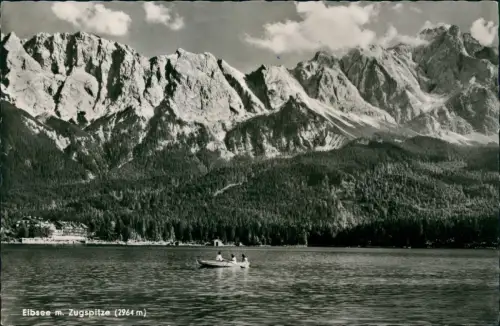 Ansichtskarte Garmisch-Partenkirchen Fotokarte Ruderboot auf dem Eibsee 1958