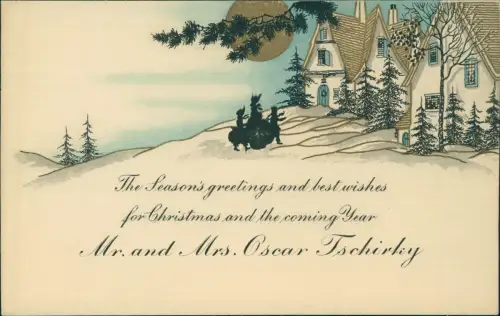 Weihnachten Christmas Sylvetser Gold schwarze Künstlerkarte 1910 Gold