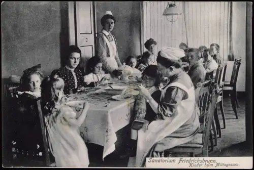 Ansichtskarte Friedrichsbrunn Sanatorium Dr. Strokorb Kinder beim Mittag 1910