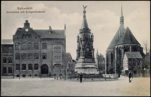 Ansichtskarte Salzwedel Schulplatz mit Kriegerdenkmal 1912