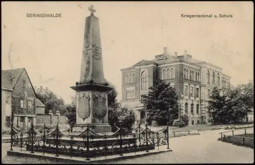 Ansichtskarte Geringswalde Kriegerdenkmal u. Schule 1911
