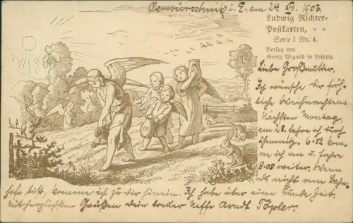 Ansichtskarte  Künstlerkarte Ludwig Richter Engel Angel auf dem Feld 1903