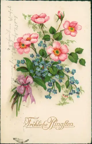 Ansichtskarte  Pfingsten Pentecost Blumenstrauß 1938
